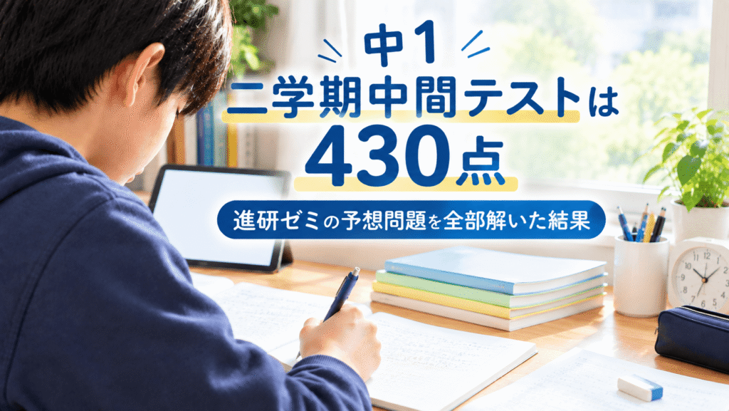 中1二学期中間テストは430点 進研ゼミの予想問題を全部解いた結果のアイキャッチ画像